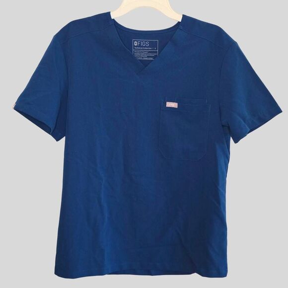 FIGS Leon Scrub Top Men’s Size Small Blue V-Neck FIONx 3 Pocket Anti-Wrinkle - Picture 1 of 13